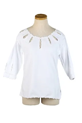 Mexican 3/4 Length Sleeve Top with Hand-Crochet Sunshine Neckline