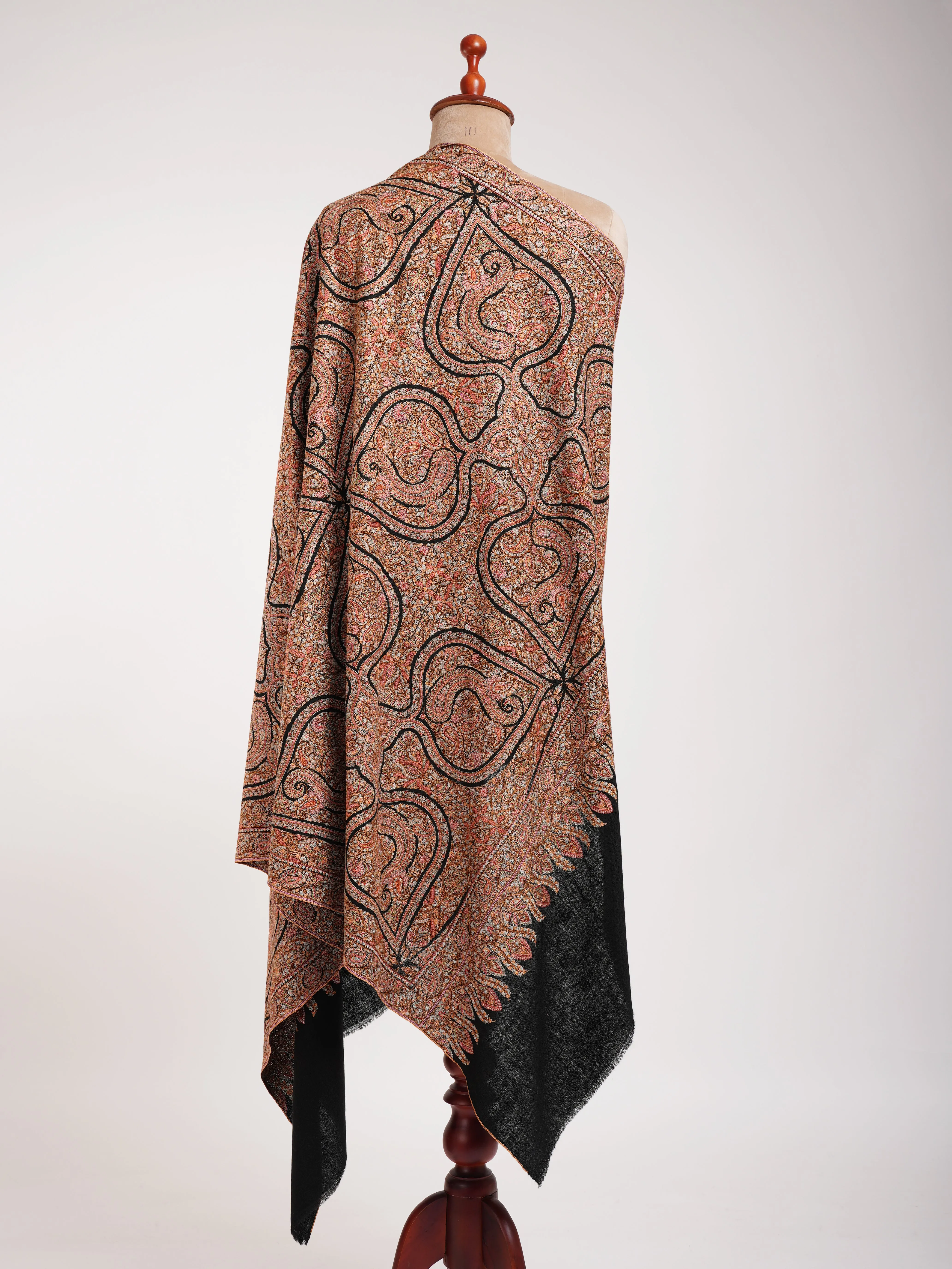 Minute Silk threads Embroidered In Black Pashmina Jamavar Shawl