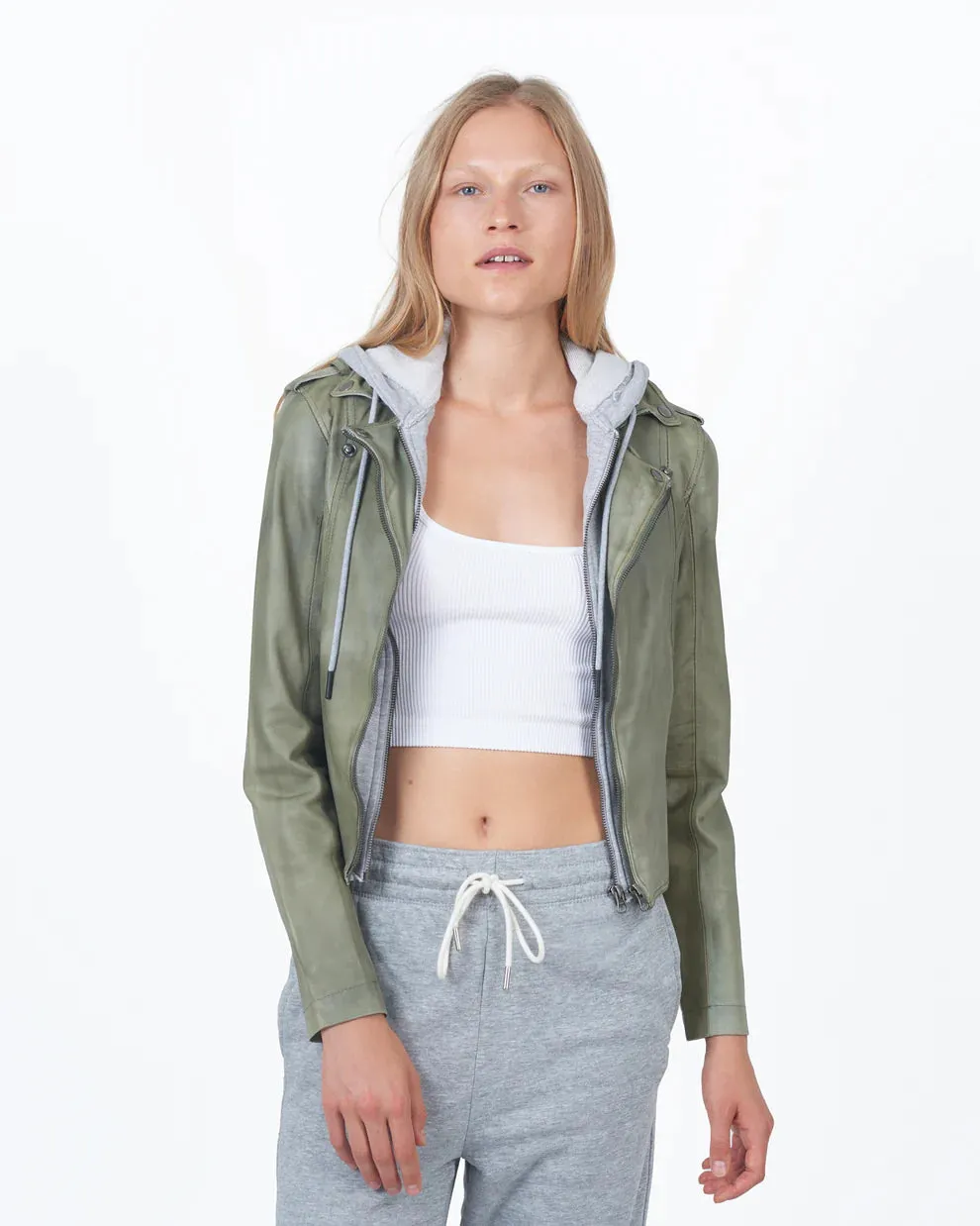 Molly Patina Leather Jacket - Army / Heather