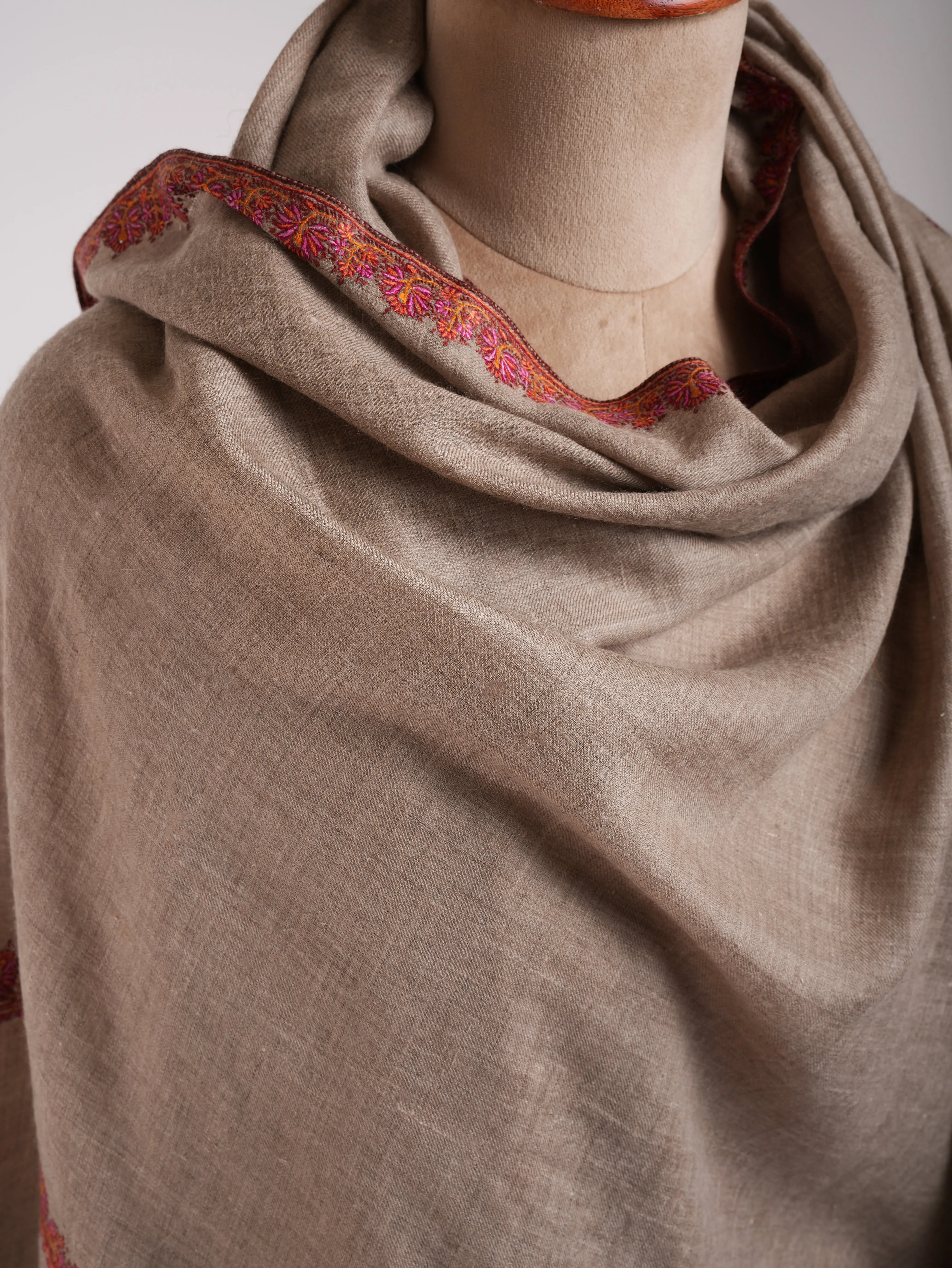 Natural Grey Hashia Pure Pashmina Shawl