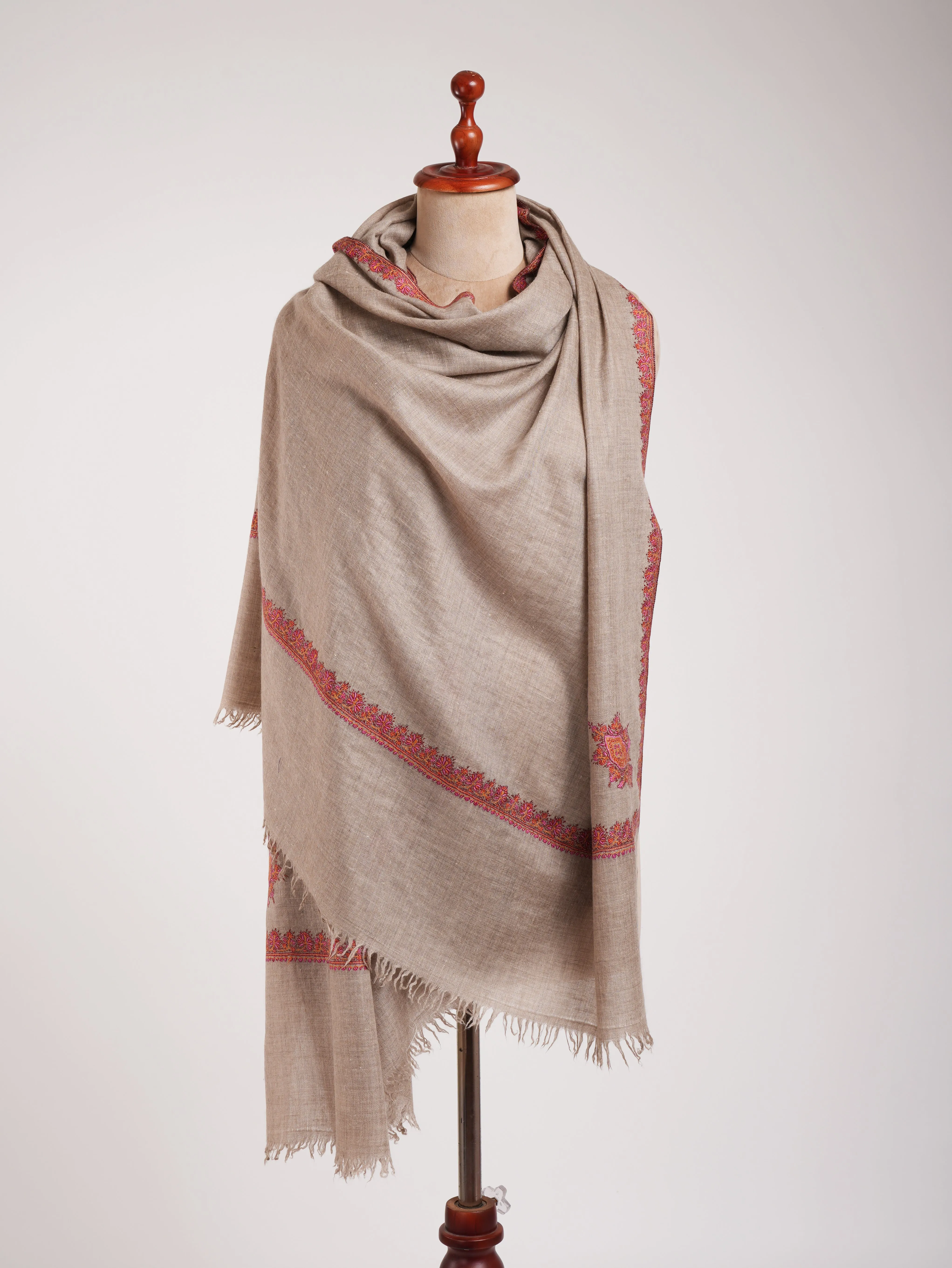 Natural Grey Hashia Pure Pashmina Shawl