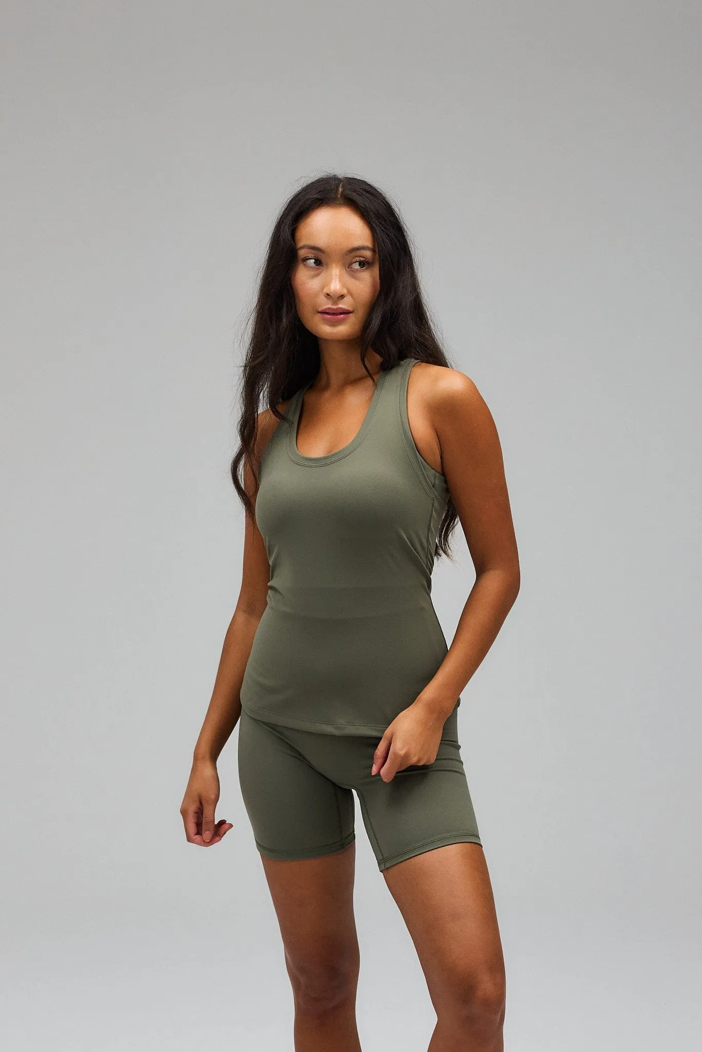 Neaty Racer Tank Top - Olive Green