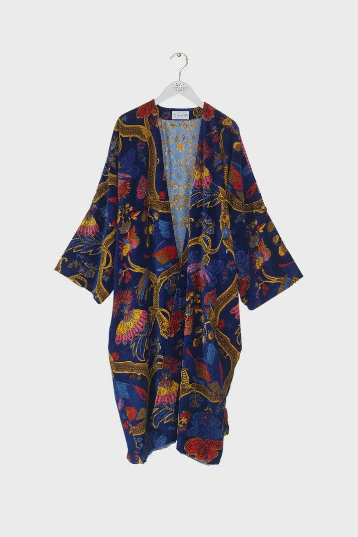 One Hundred Stars Climbing Peacock Royal Blue Velvet Grande Kimono