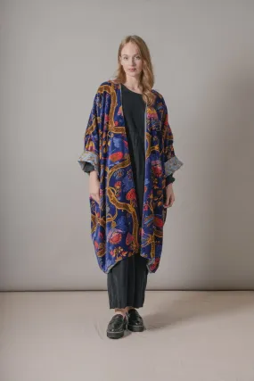 One Hundred Stars Climbing Peacock Royal Blue Velvet Grande Kimono