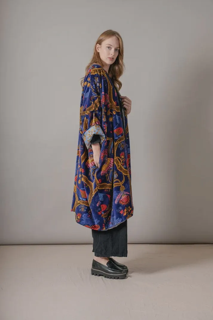 One Hundred Stars Climbing Peacock Royal Blue Velvet Grande Kimono