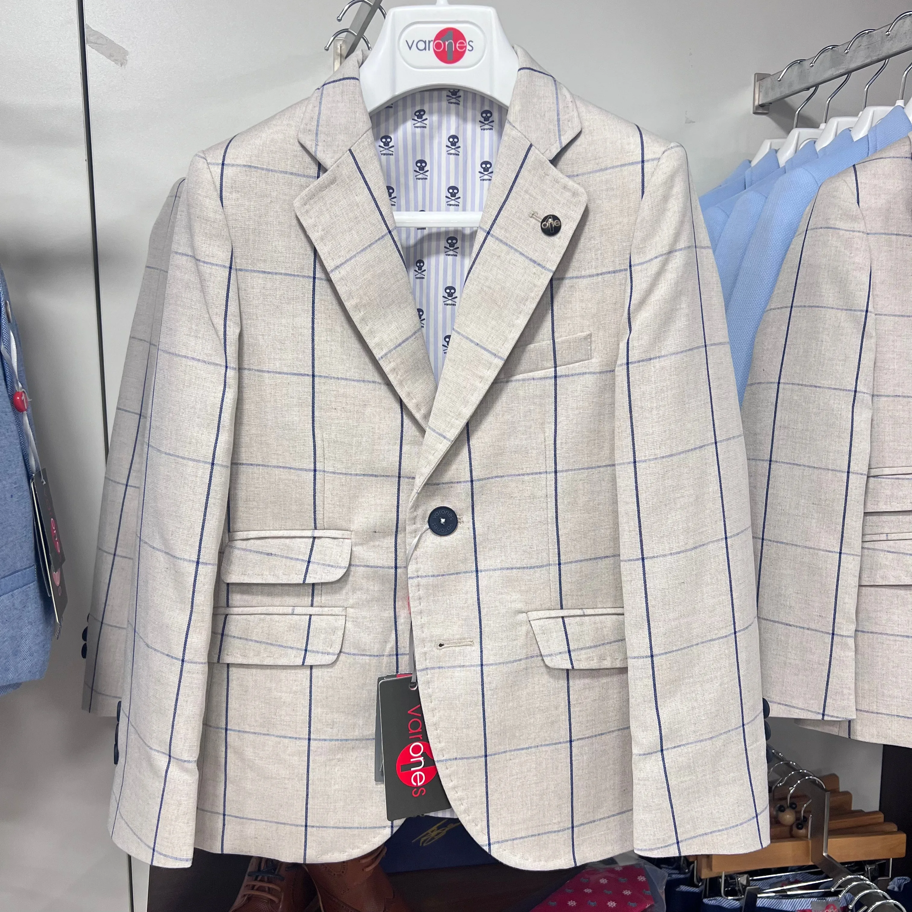 One Varones Boys Beige Checked Blazer