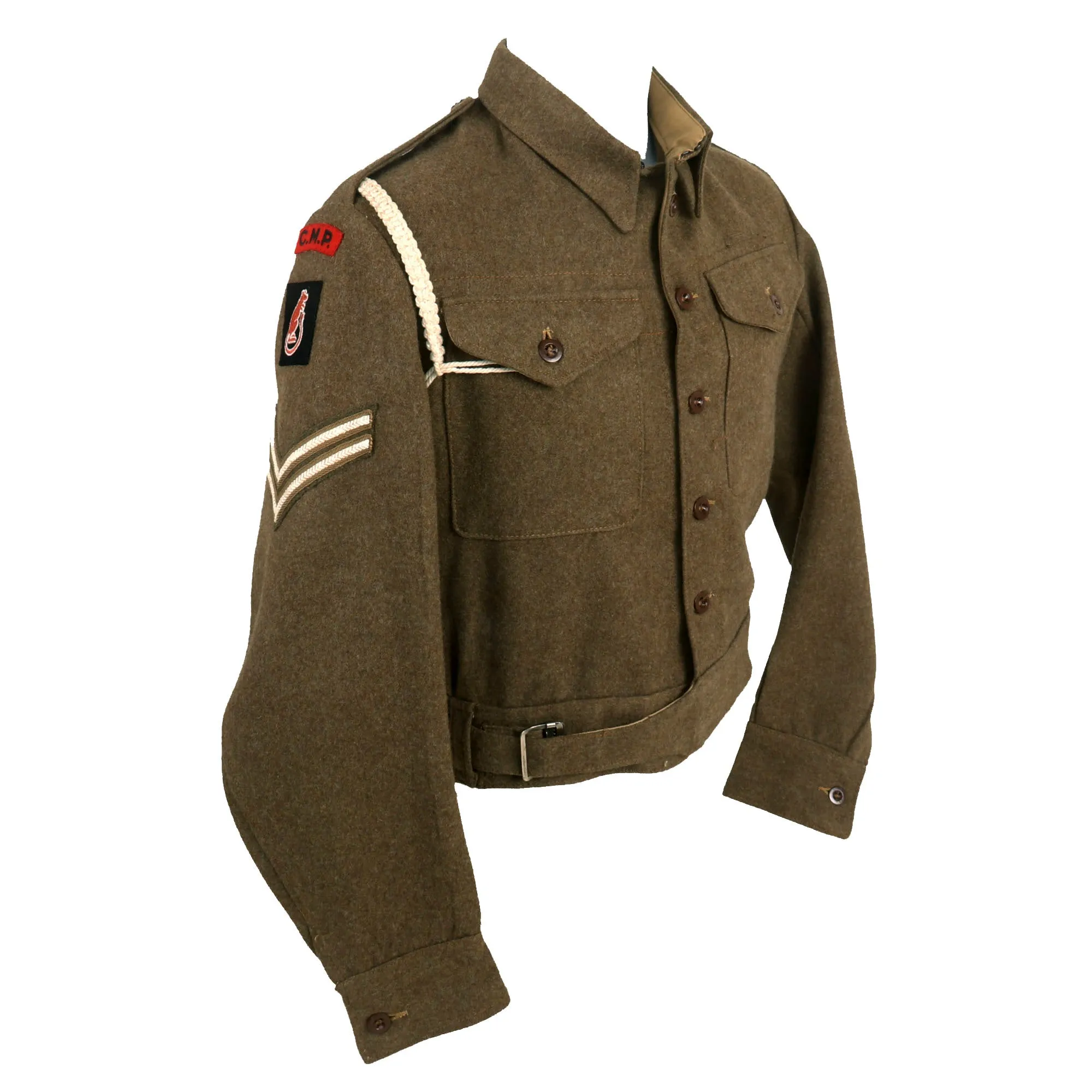 Original British WWII 7th Armored Division “Desert Rats” Corps of Military Police P-40 Battledress Uniform Tunic With Period Applied Insignia - Dated 1945