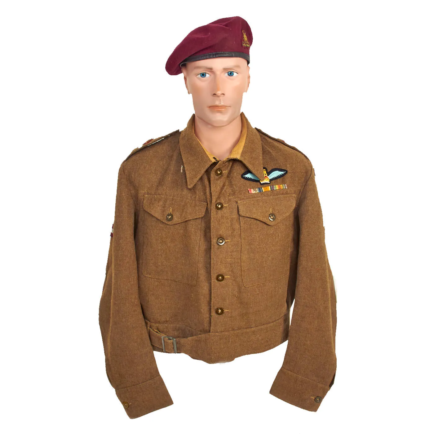 Original British WWII Airborne Royal Artillery P-40 “Battledress” Uniform Set - Beret, Tunic, Trousers, Mesh Tank Top and Belt