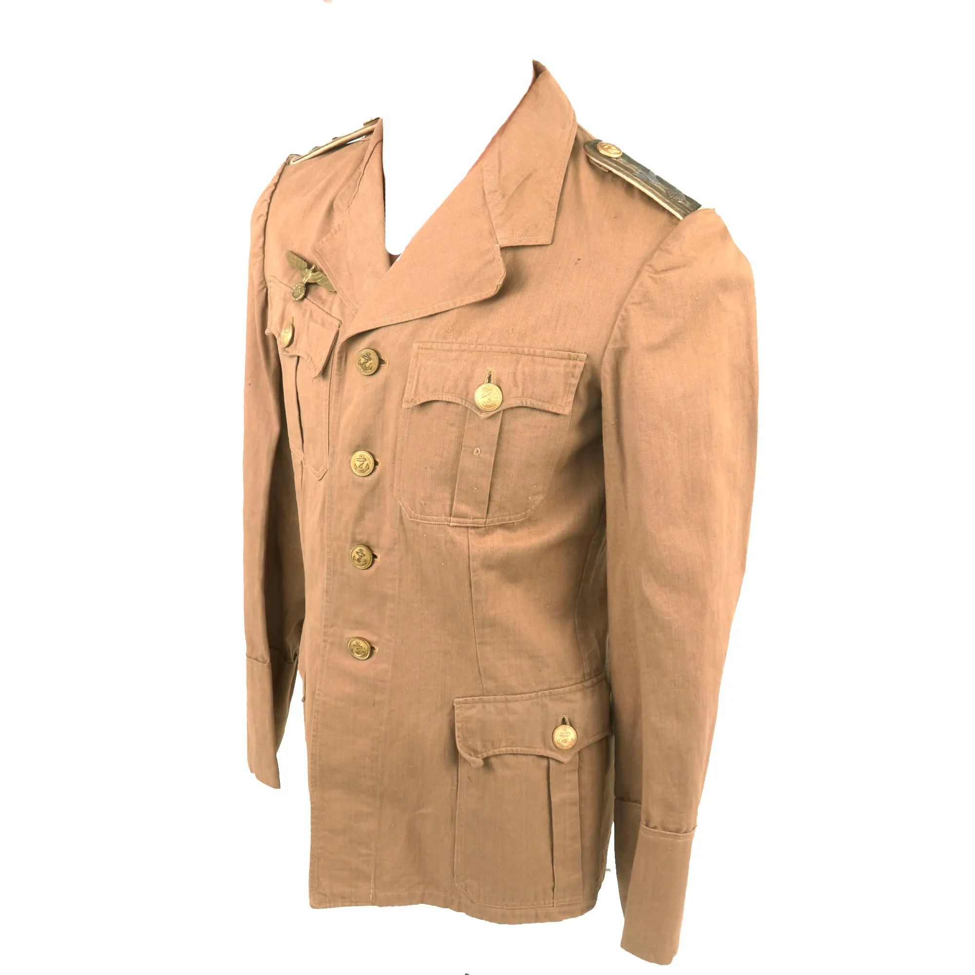 Original German WWII Named Kriegsmarine Coastal Artillery Oberleutnant zur See Officer Tan Summer Uniform Tunic