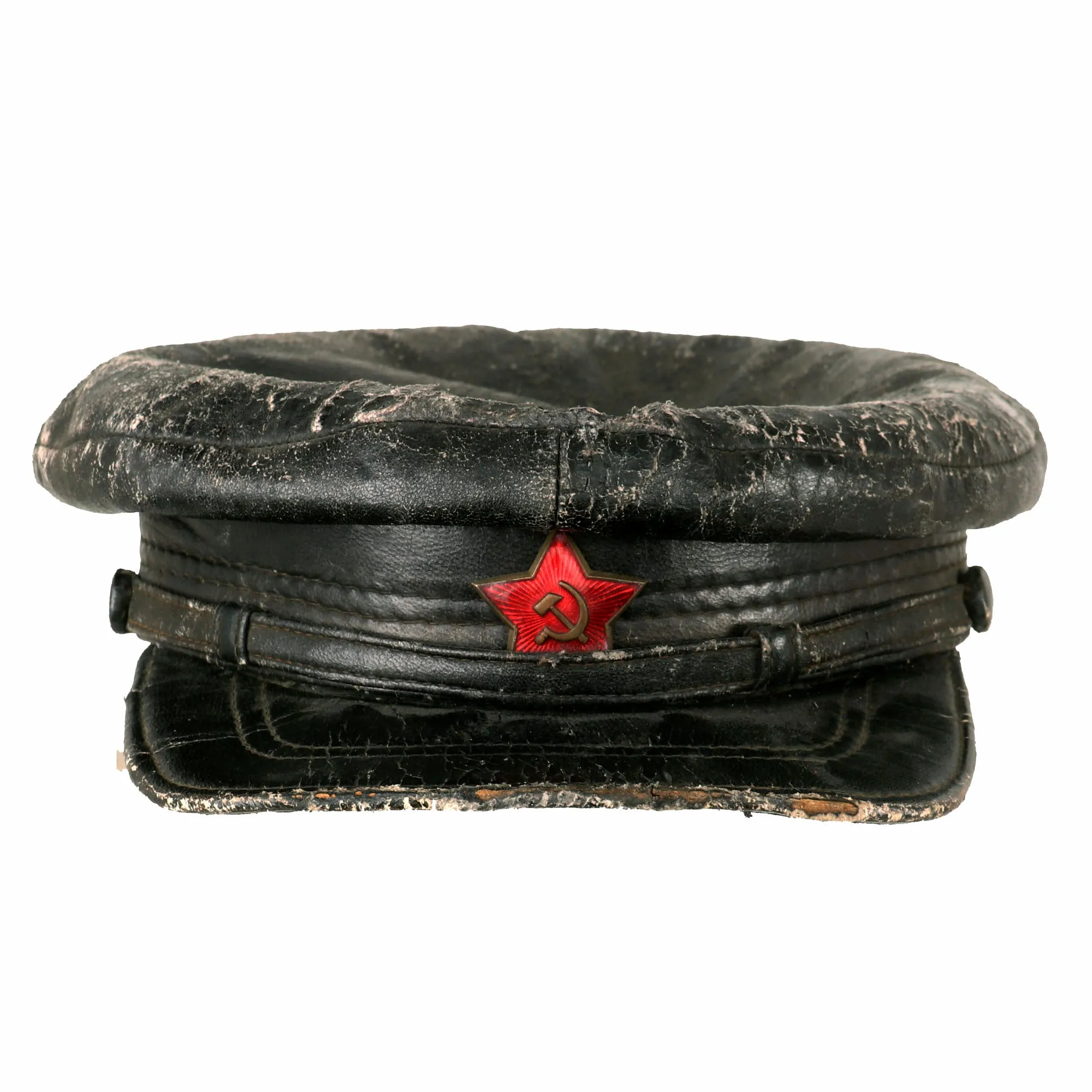 Original Soviet WWII Armored Brigade Commander M-1935 Uniform with Tankist M-1924 Leather Cap