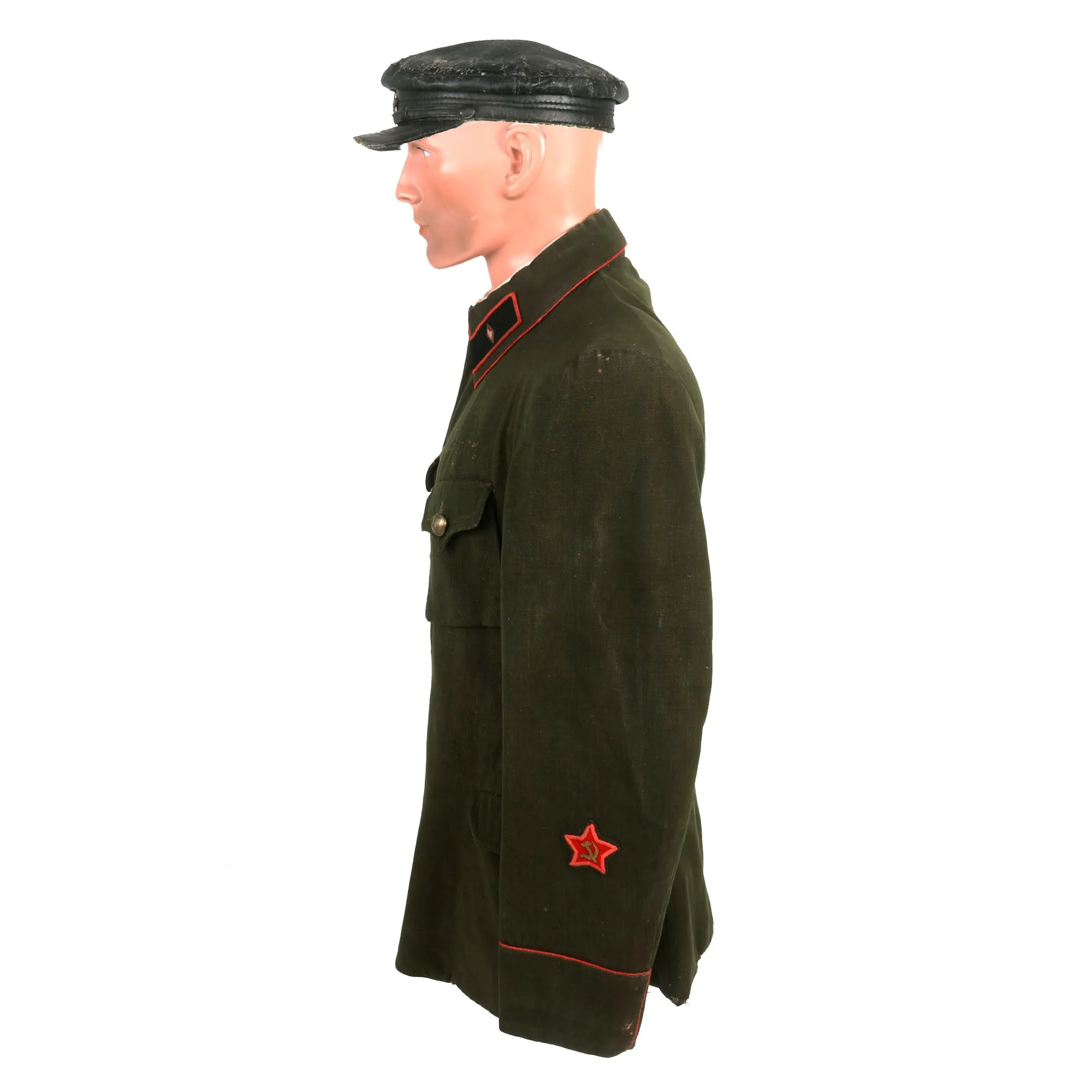 Original Soviet WWII Armored Brigade Commander M-1935 Uniform with Tankist M-1924 Leather Cap