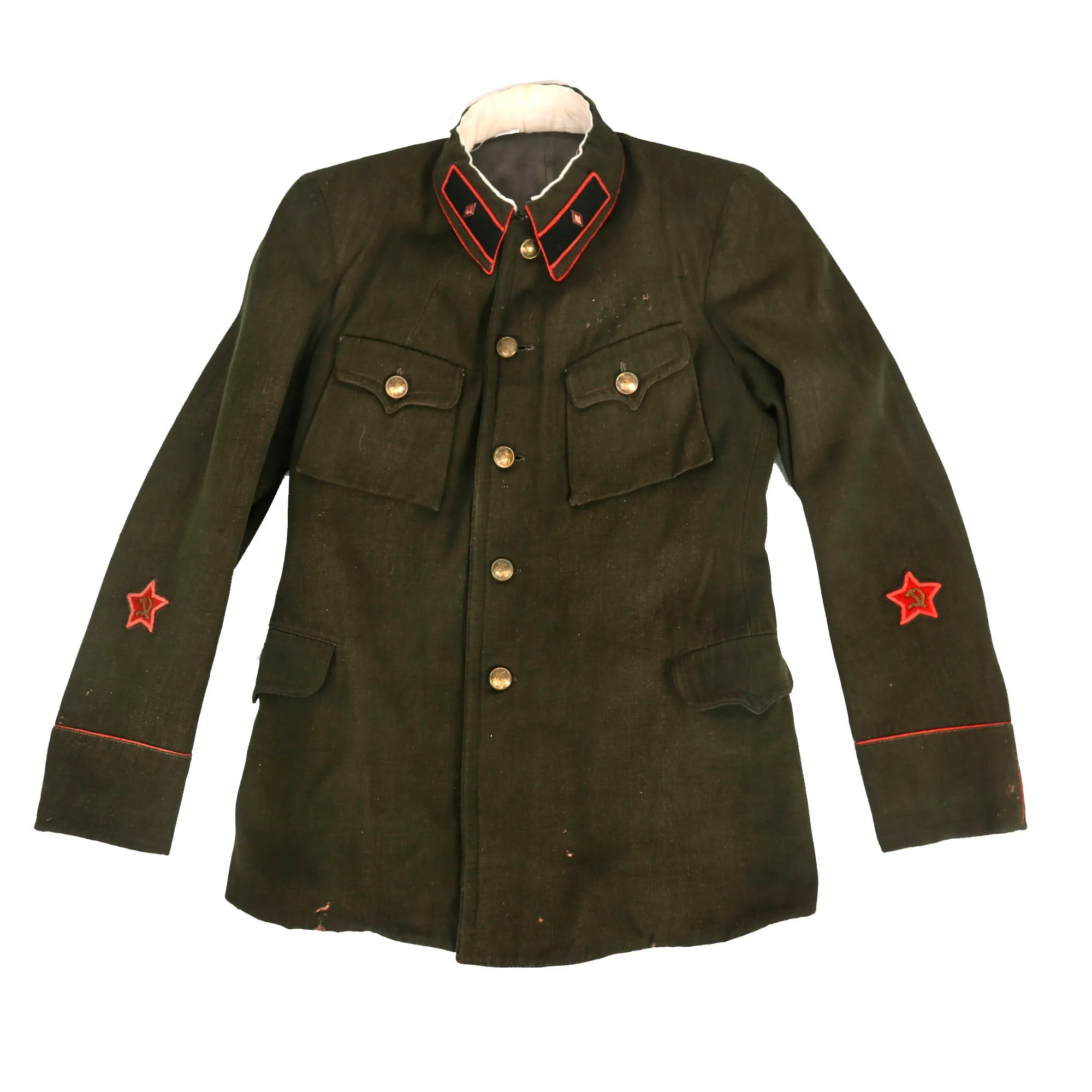 Original Soviet WWII Armored Brigade Commander M-1935 Uniform with Tankist M-1924 Leather Cap