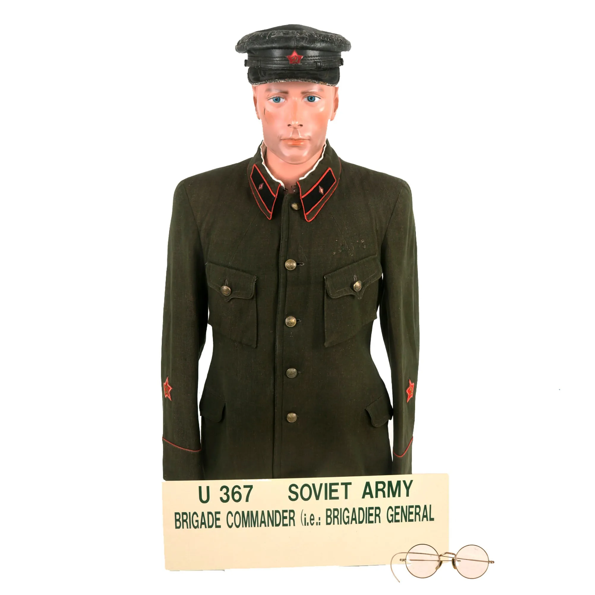 Original Soviet WWII Armored Brigade Commander M-1935 Uniform with Tankist M-1924 Leather Cap