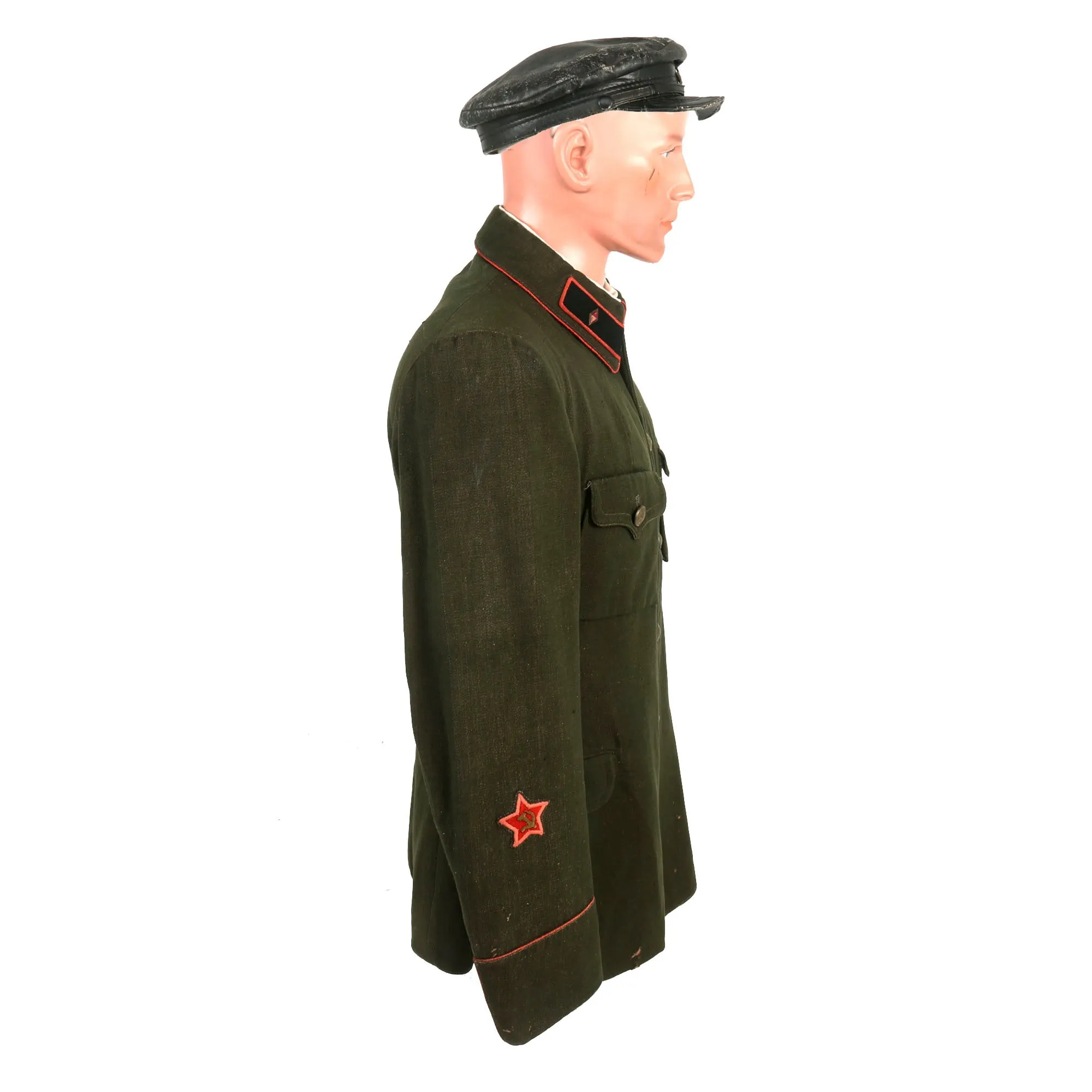 Original Soviet WWII Armored Brigade Commander M-1935 Uniform with Tankist M-1924 Leather Cap