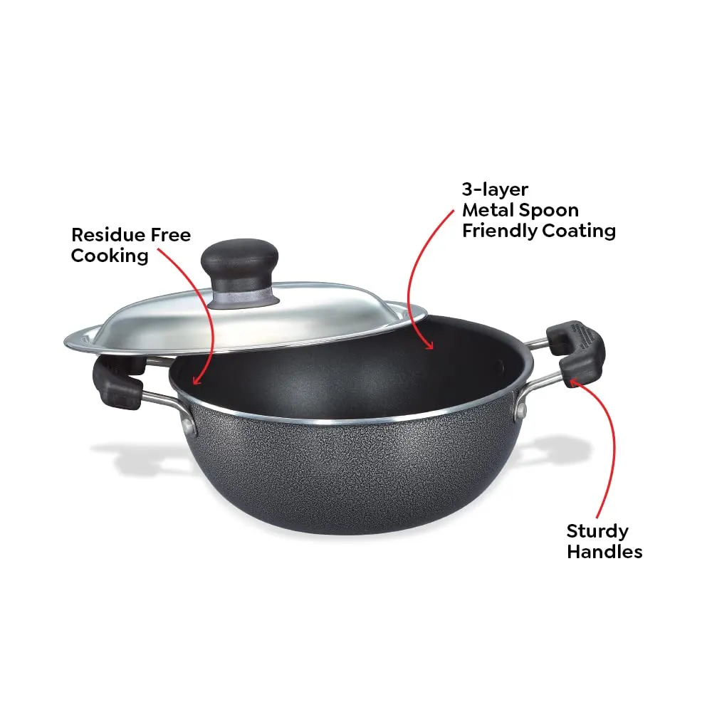 Prestige Omega Select Plus 20Cm- 2.2L Non-Stick Kadai with SS Lid |PFOA Free Teflon Non-Stick Coating | Scratch Resistant | Flat Base |Durable Handles |1 Year Warranty