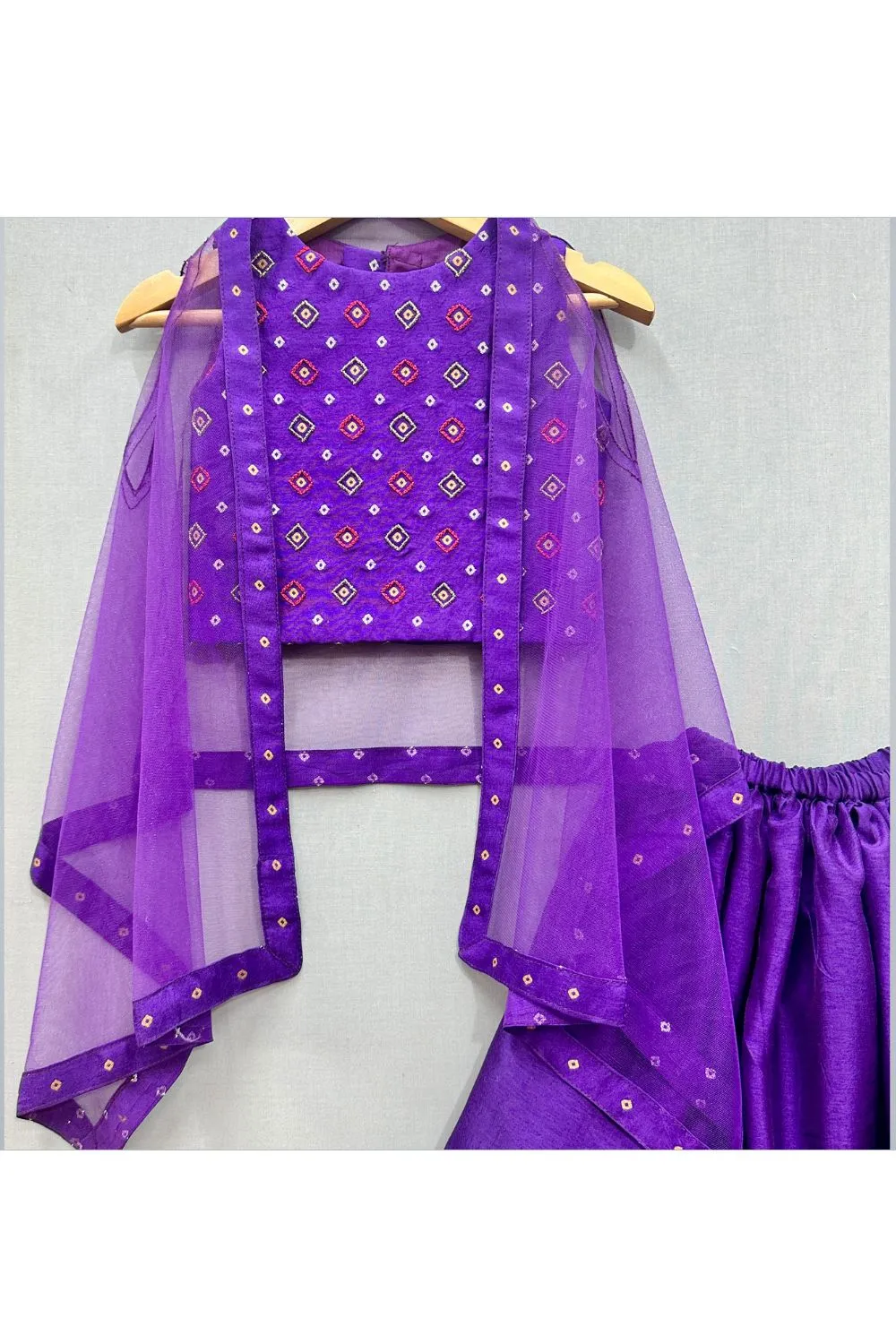 Purple Thread Embroidered Lehenga Jacket Set