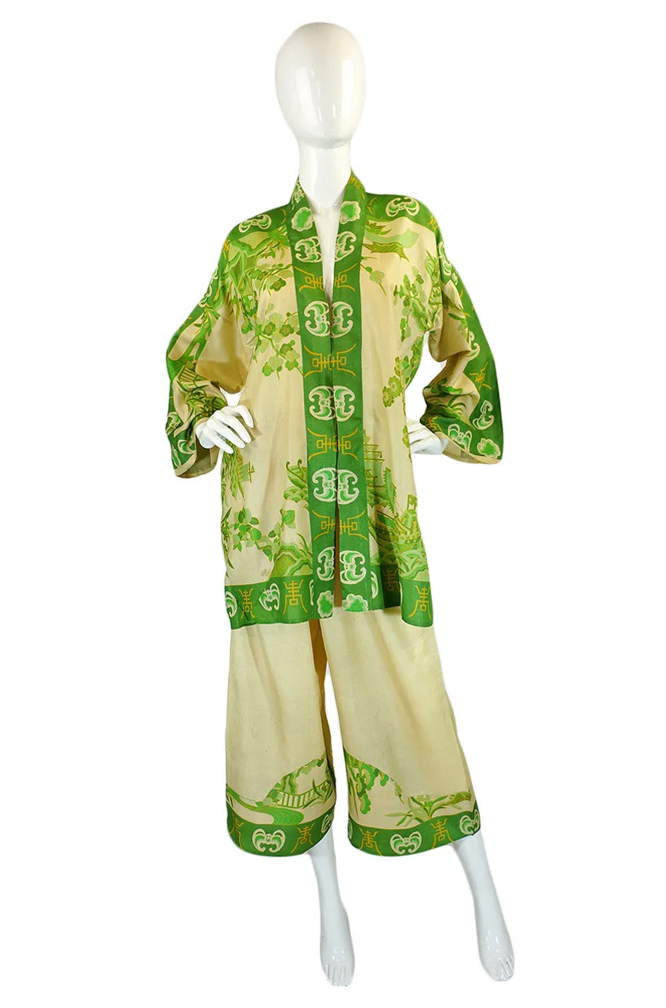 Rare 1920s Printed Tissue Silk PJ Set