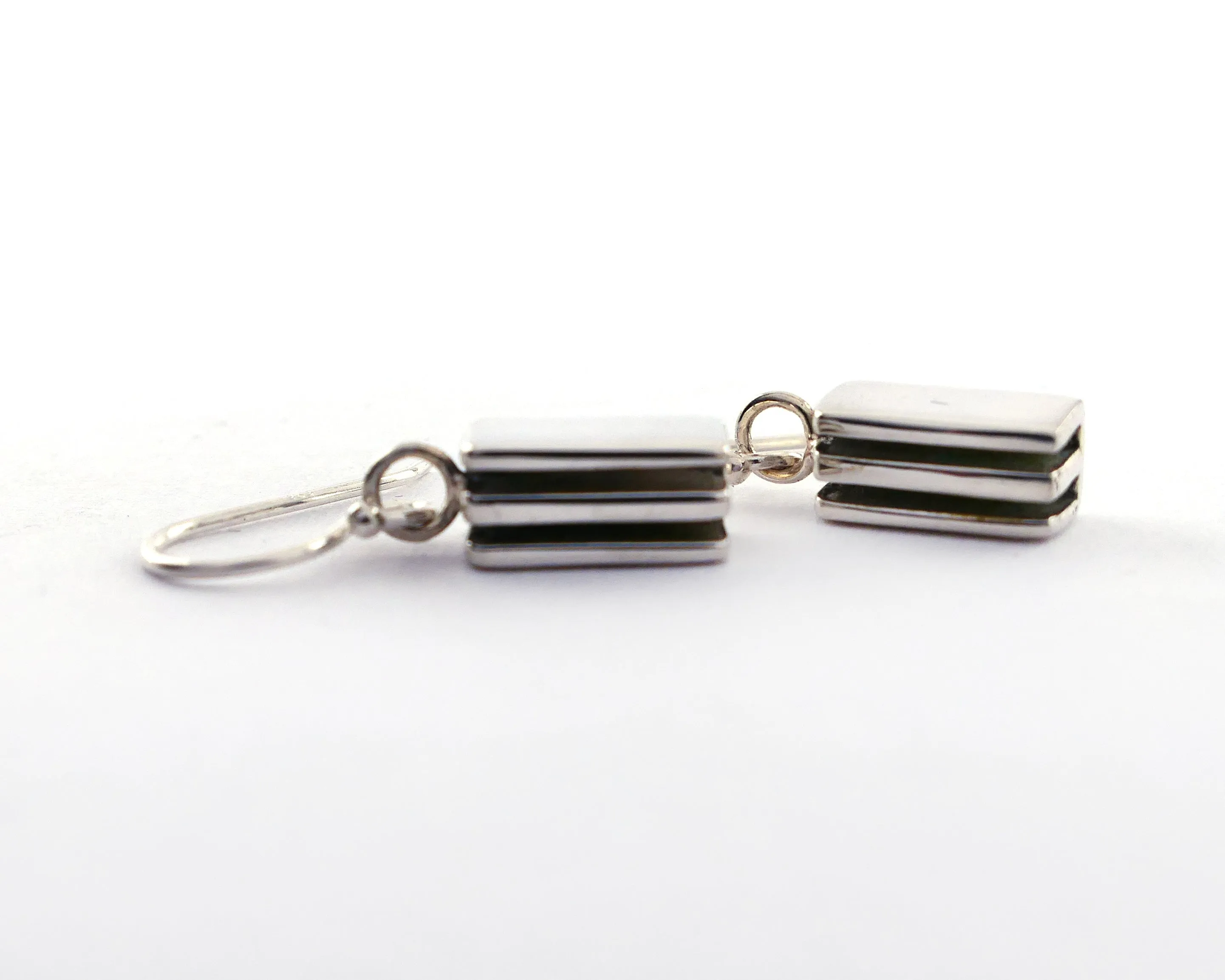 Rectangle Layer Drop Earrings in Sterling Silver