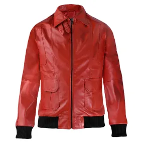 Red Leather Bomber Jacket