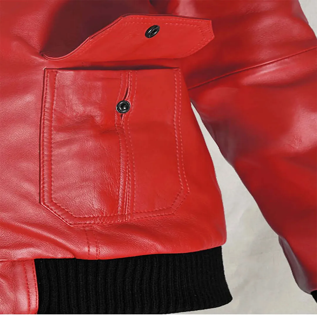 Red Leather Bomber Jacket