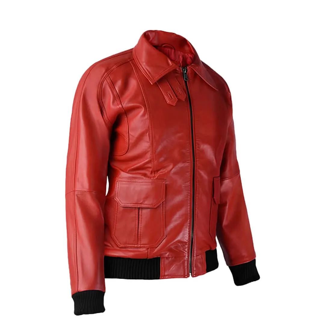 Red Leather Bomber Jacket