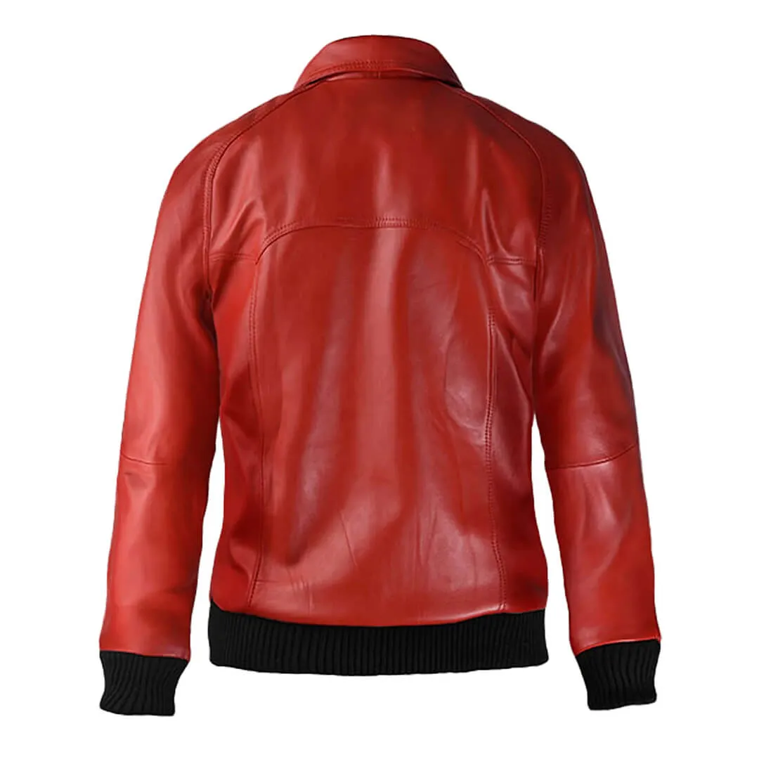 Red Leather Bomber Jacket