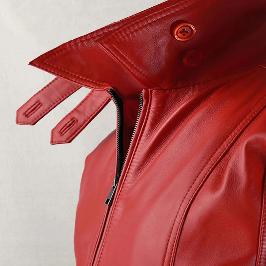 Red Leather Bomber Jacket