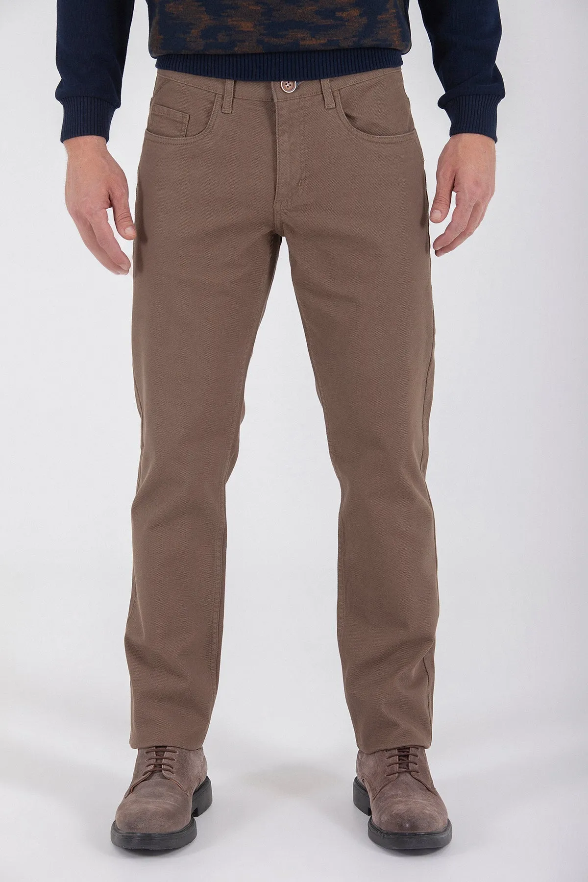 Regular Fit 5 Pocket Low Waist Cotton Beige Casual Pants