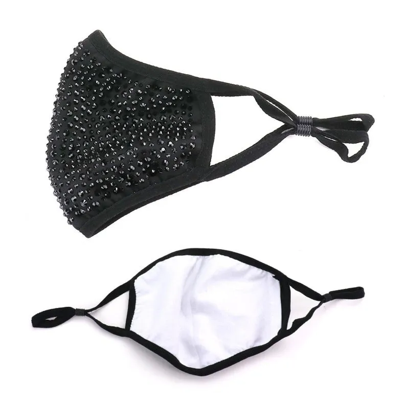 Rhinestone Face Mask, Black w/Black Bling