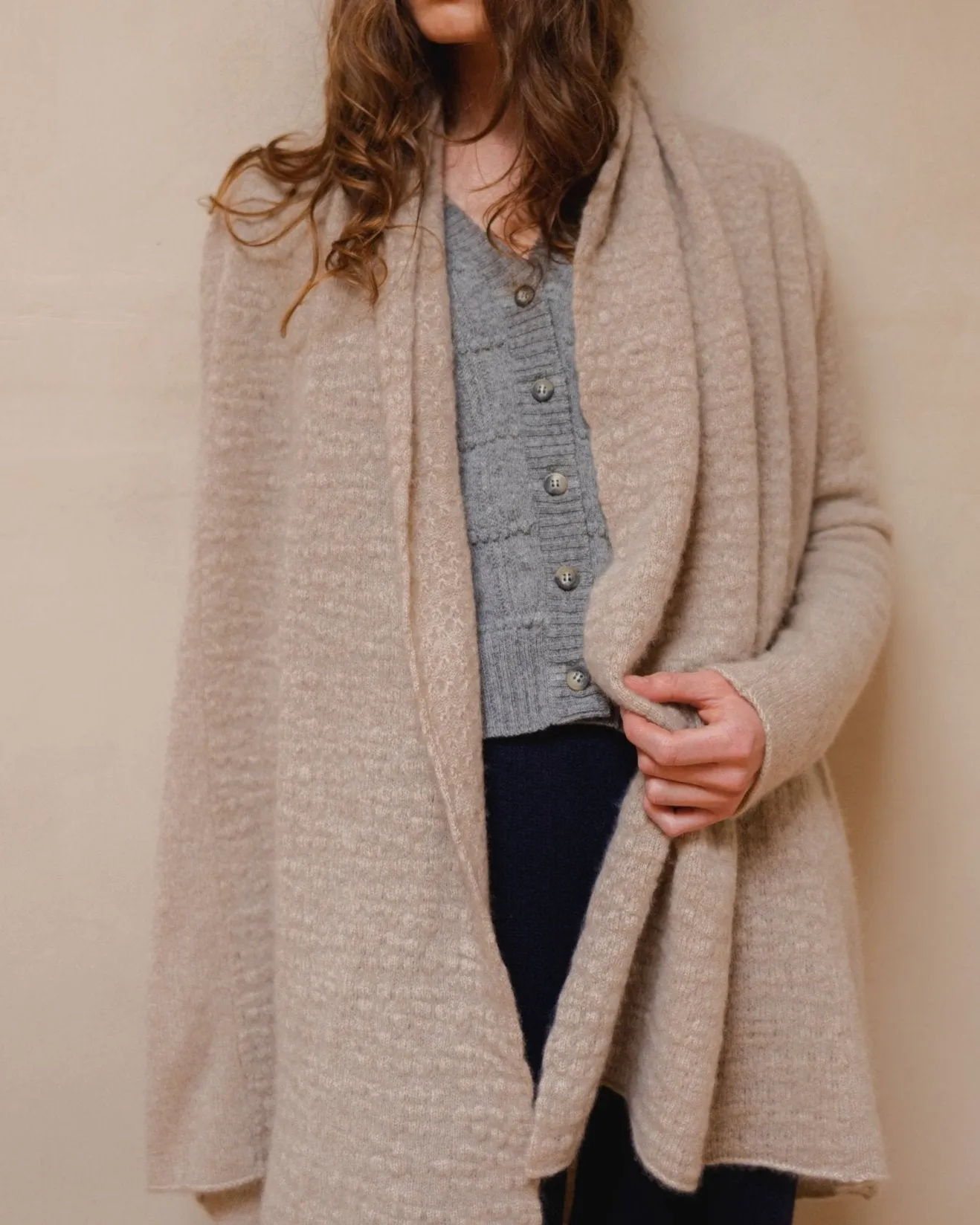 Ros Duke Shawl Cardigan Oatmeal