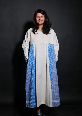 Side Panelled Big Book Dress (White & Blue)