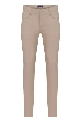 Slim Fit 5 Pocket Low Waist Unpleated Cotton Mink Casual Pants, Beige