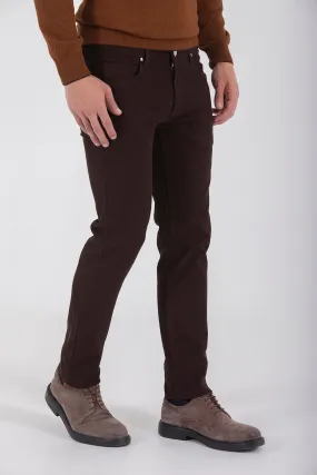 Slim Fit Brown 5 Pocket Low Waist Cotton Casual Pants