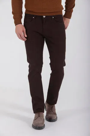 Slim Fit Brown 5 Pocket Low Waist Cotton Casual Pants