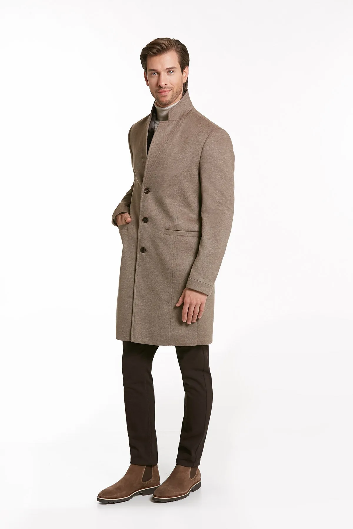 Slim Fit Cachet Notch Lapel Mink Overcoat