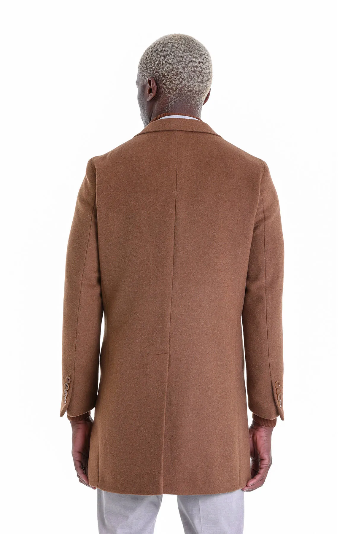 Slim Fit Cachet Notch Lapel Tobacco Wool Blend Overcoat