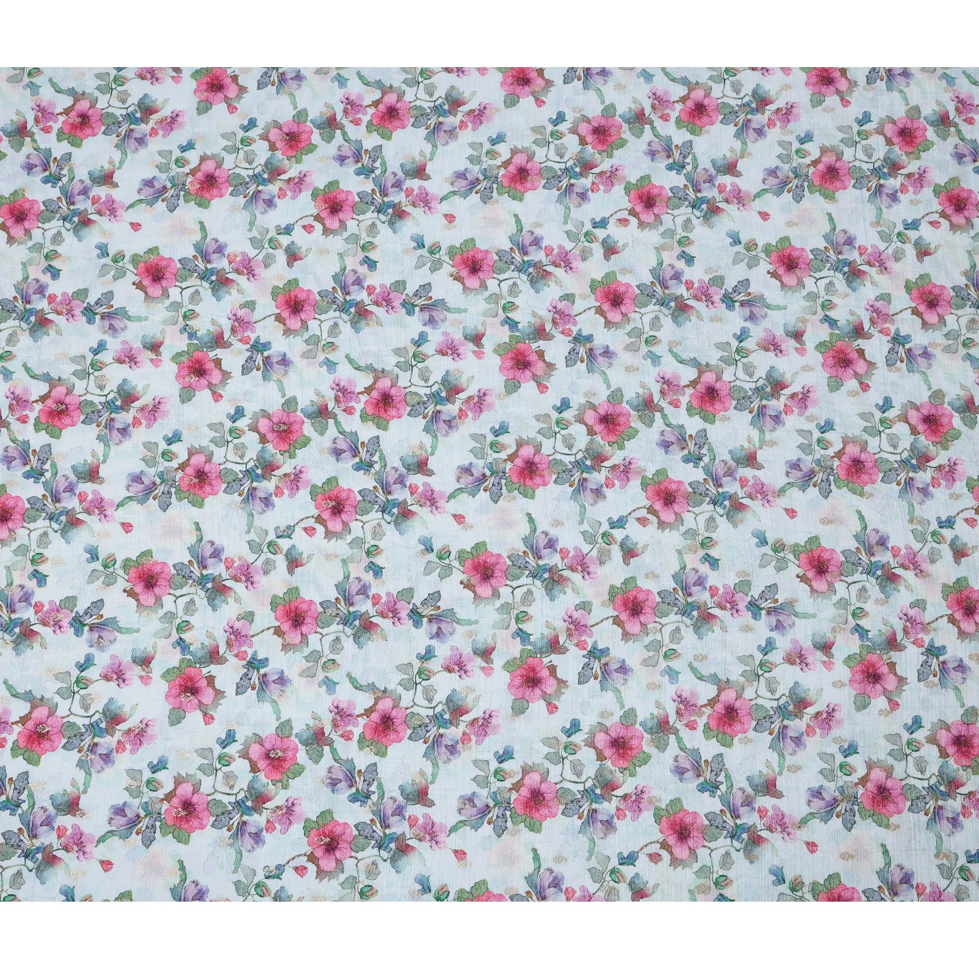 Soft Blue Floral Linen-Cotton Blend Fabric, 110 cm Wide, Made in India-D20971