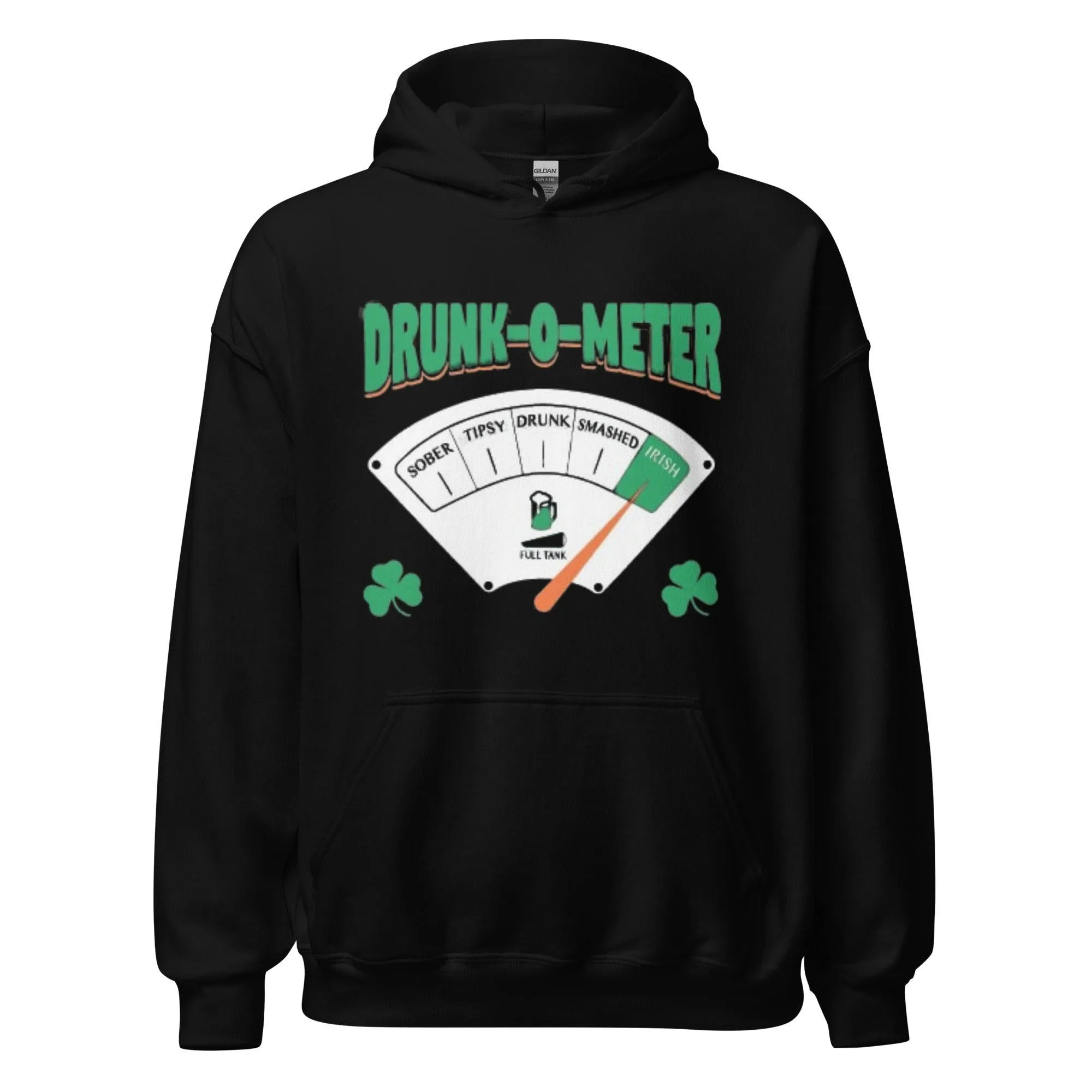 St. Patrick's Day Hoodie Drunk-O-Meter Midweight Blended Cotton Unisex Pullover