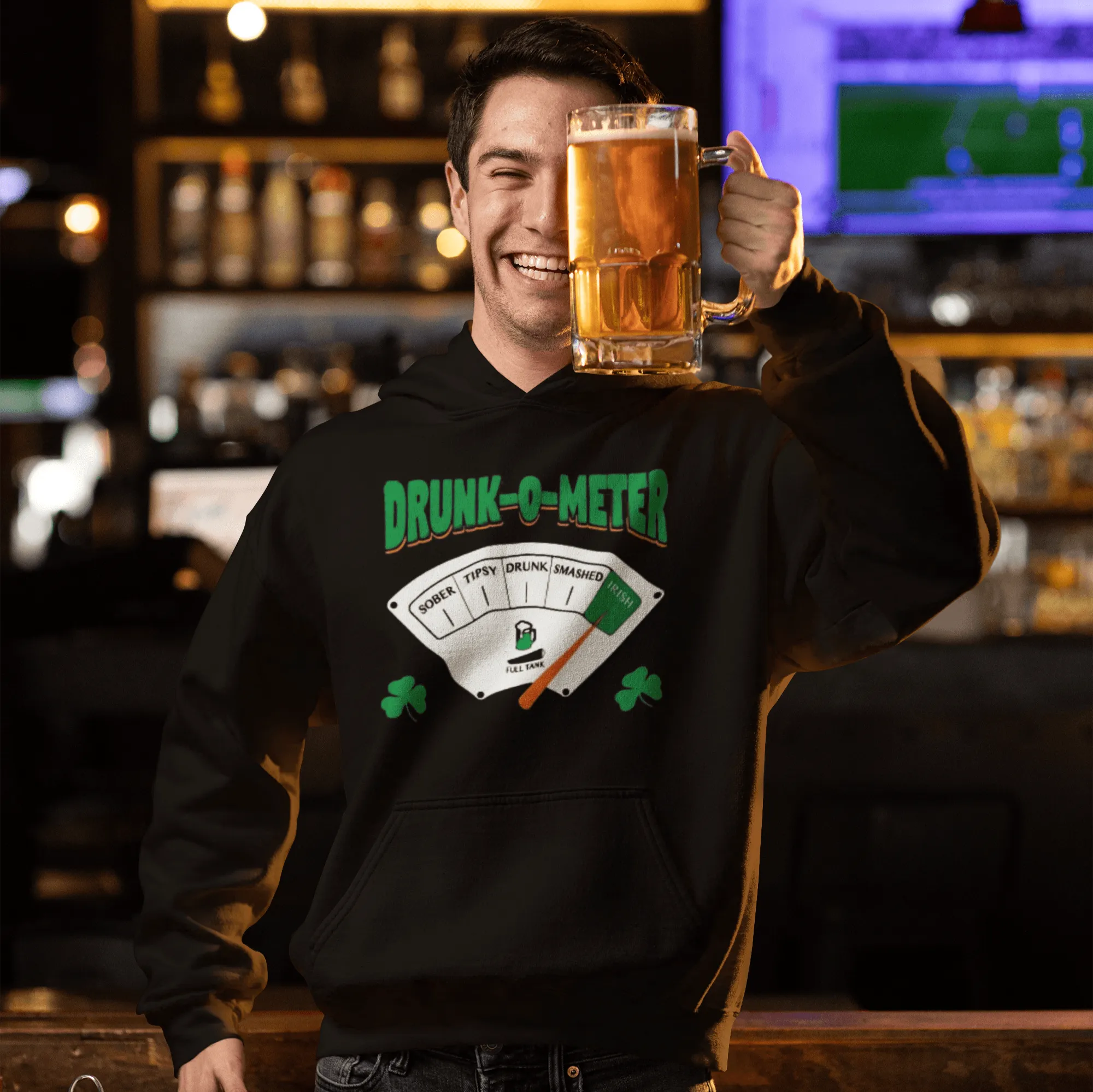 St. Patrick's Day Hoodie Drunk-O-Meter Midweight Blended Cotton Unisex Pullover