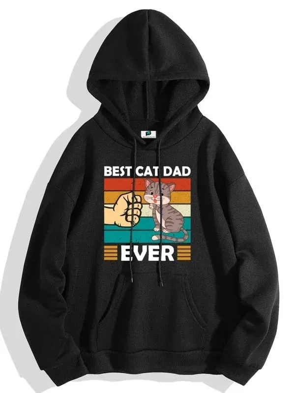 SXV  'BEST CAT DAD EVER’ Printed Cool Aesthetic Sweatshirt Hoodie