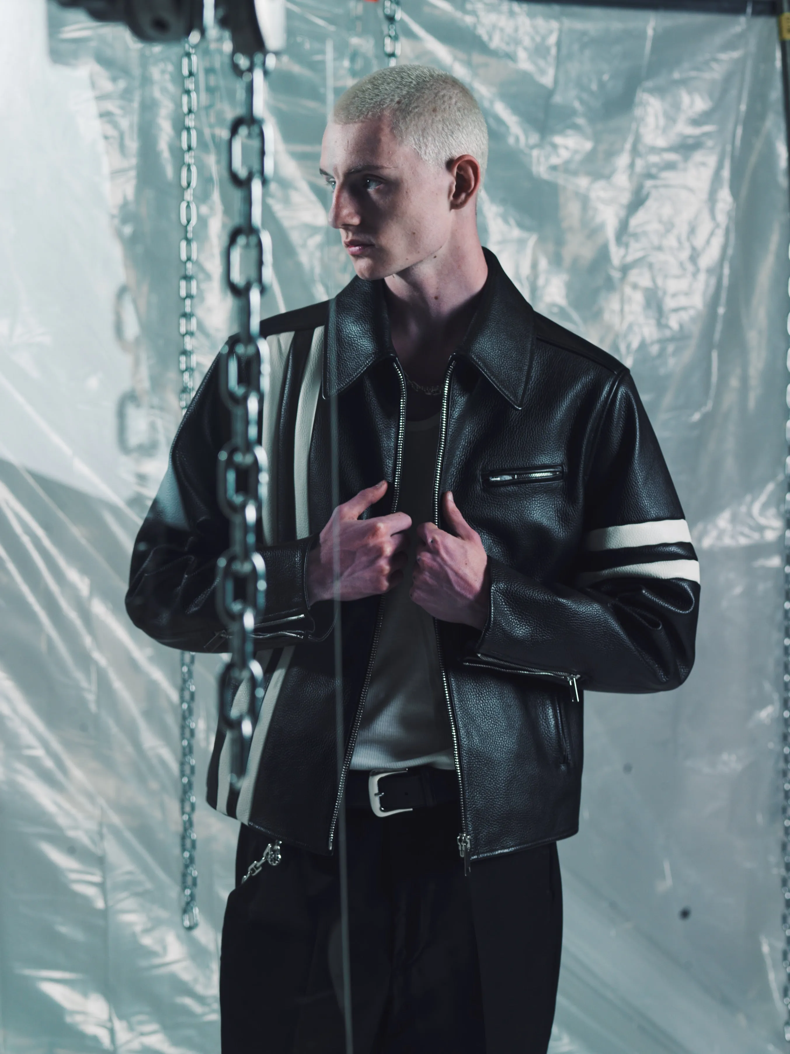 THE RACER LEATHER JACKET | BLACK/IVORY