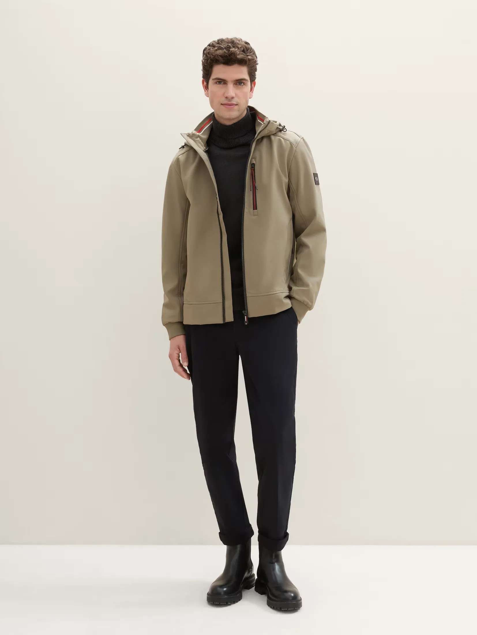 Tom Tailor Soft Shell Smoked Olive Green jacket With A Hood