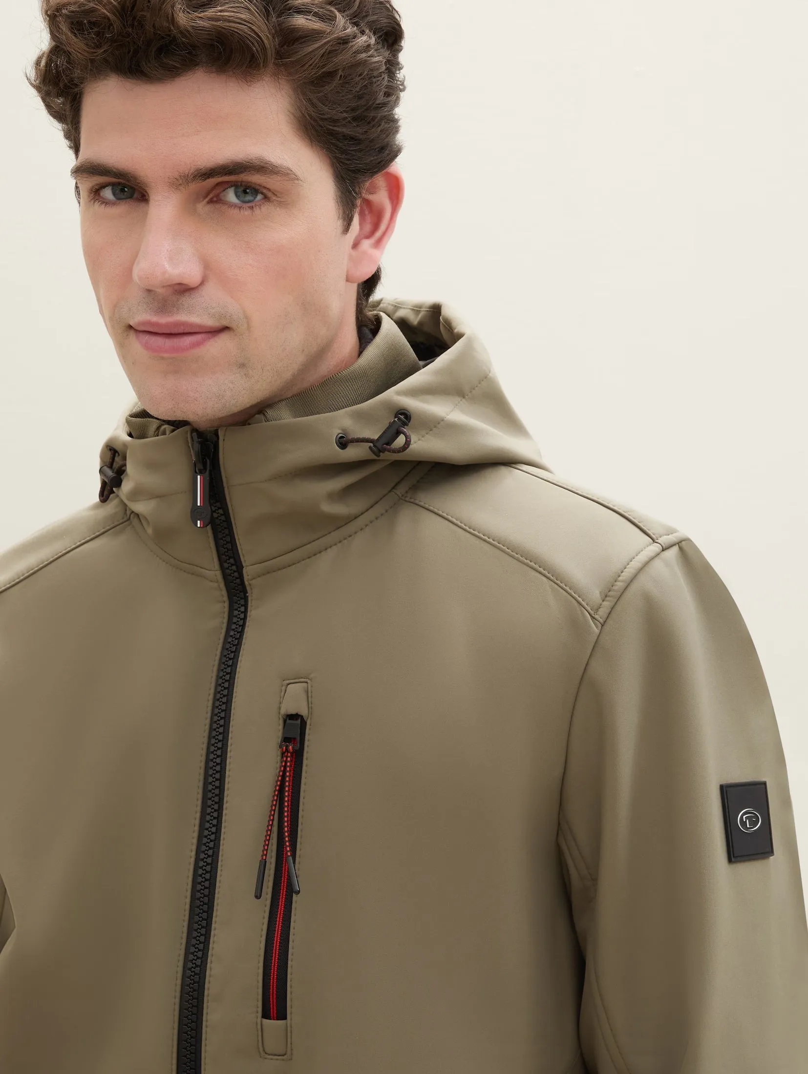 Tom Tailor Soft Shell Smoked Olive Green jacket With A Hood