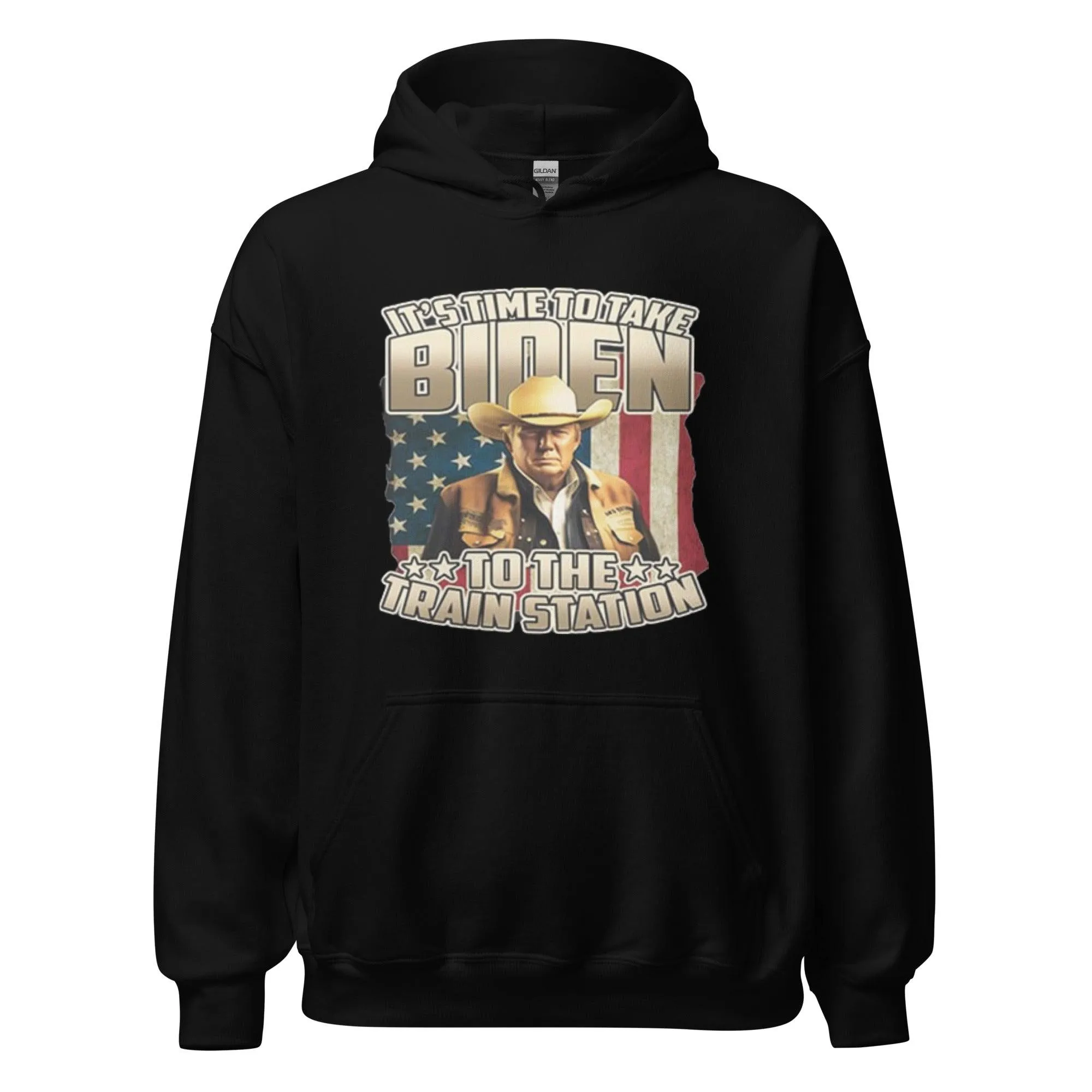 Trump Hoodie Time To Take Biden To The Train Station Midweight Blended Cotton Unisex Pullover