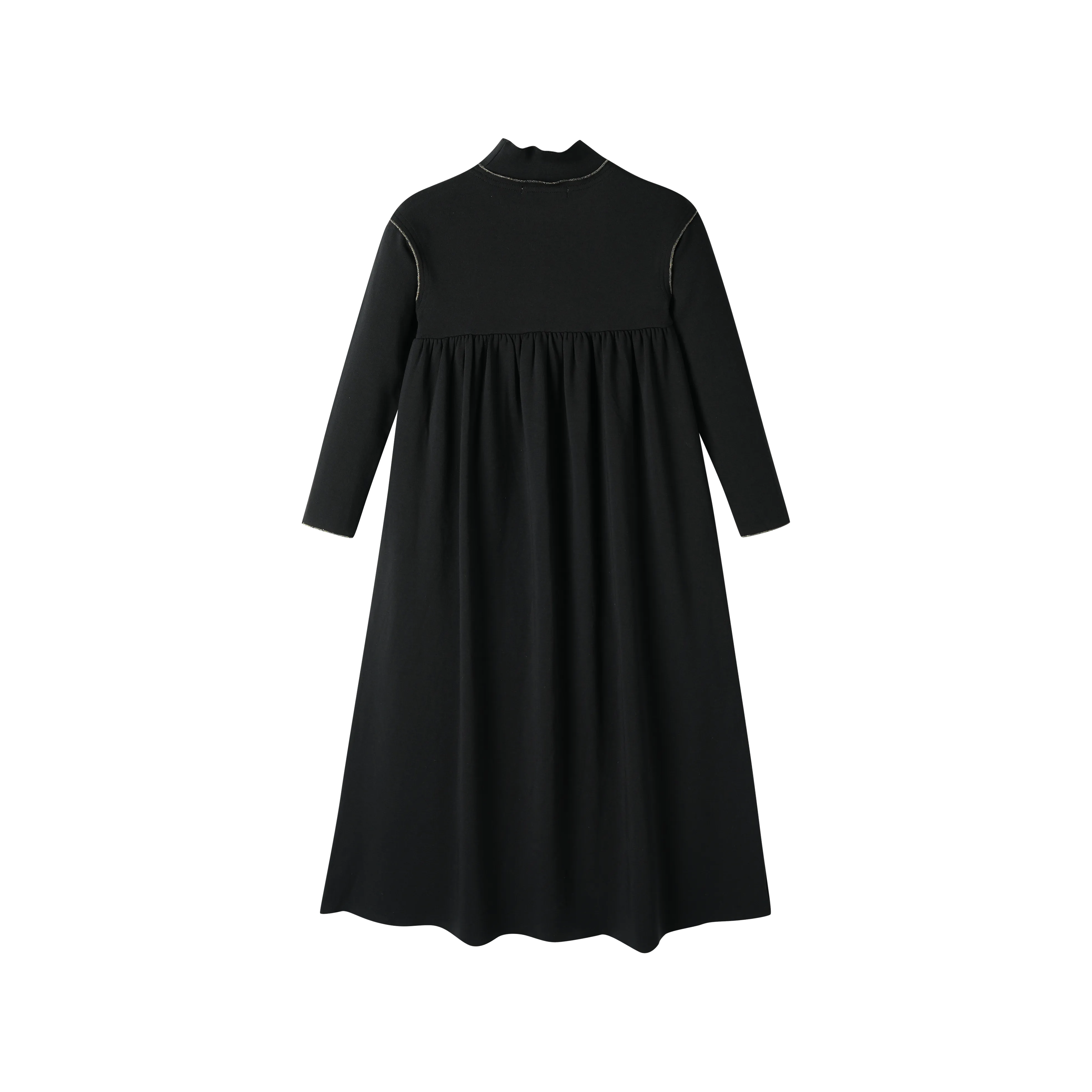 TURTLENECK MAXI DRESS WITH PIPING-BLACK