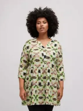 Ulla Popken Floral Print Tunic in Lime