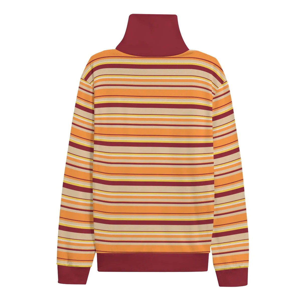 Unisex 70s Striped Turtleneck | Retro Orange Maroon Pullover | Vintage Hippie Knit Sweater