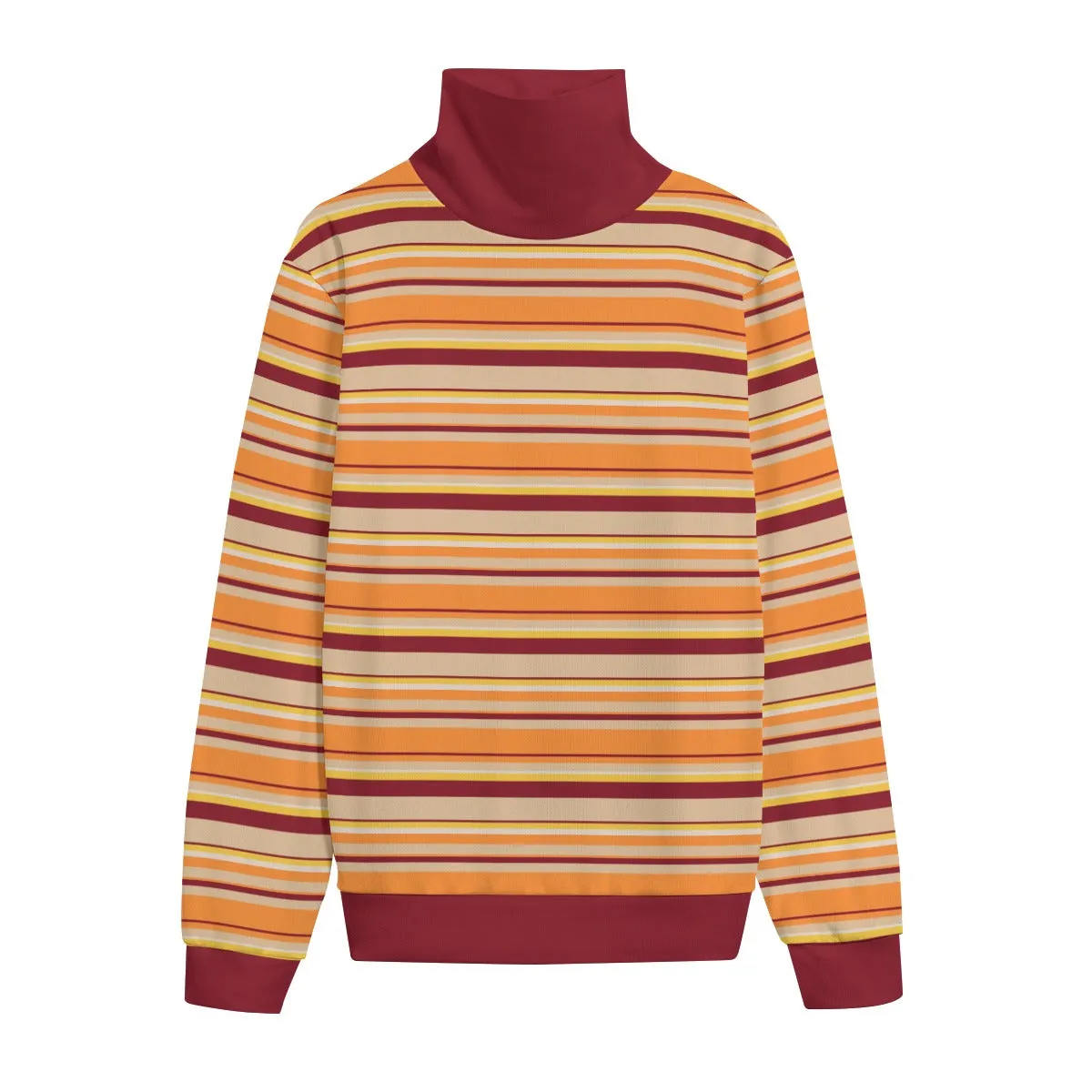 Unisex 70s Striped Turtleneck | Retro Orange Maroon Pullover | Vintage Hippie Knit Sweater