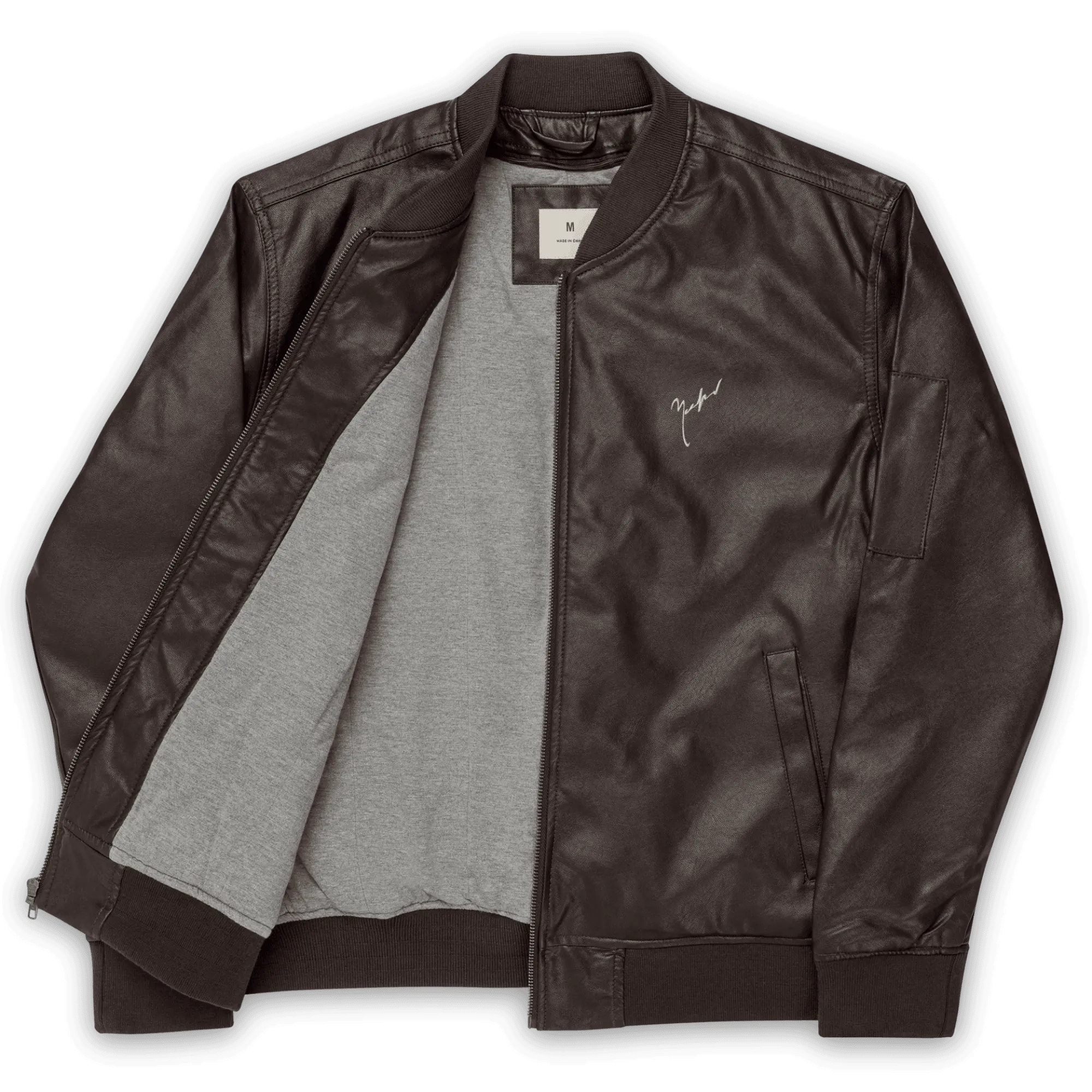 Unisex 'Signature' Leather Bomber Jacket