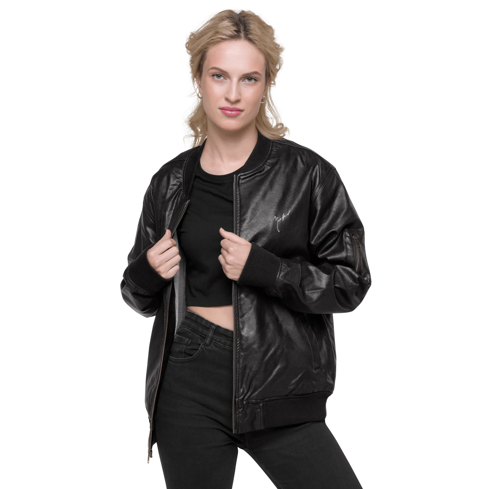 Unisex 'Signature' Leather Bomber Jacket